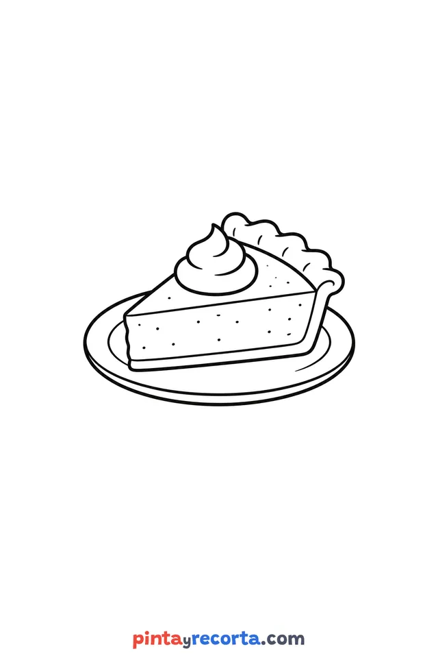 Thanksgiving pumpkin pie coloring page, easy level with thick outlines and big spaces