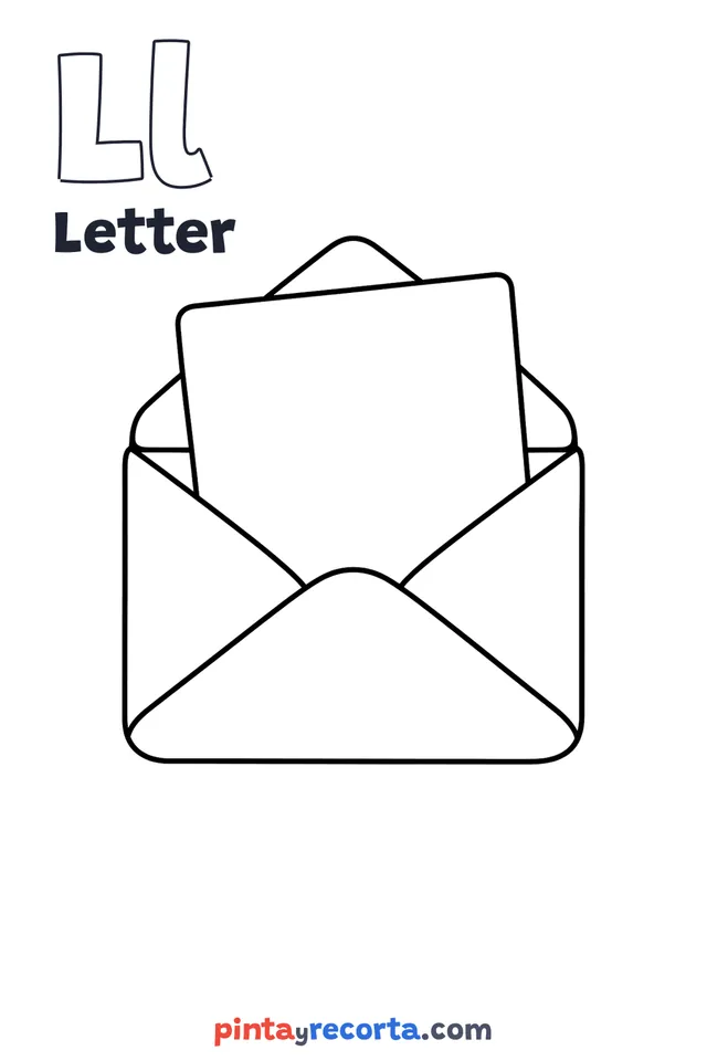 Letter coloring page with the letter Ll and the word Letter, easy level