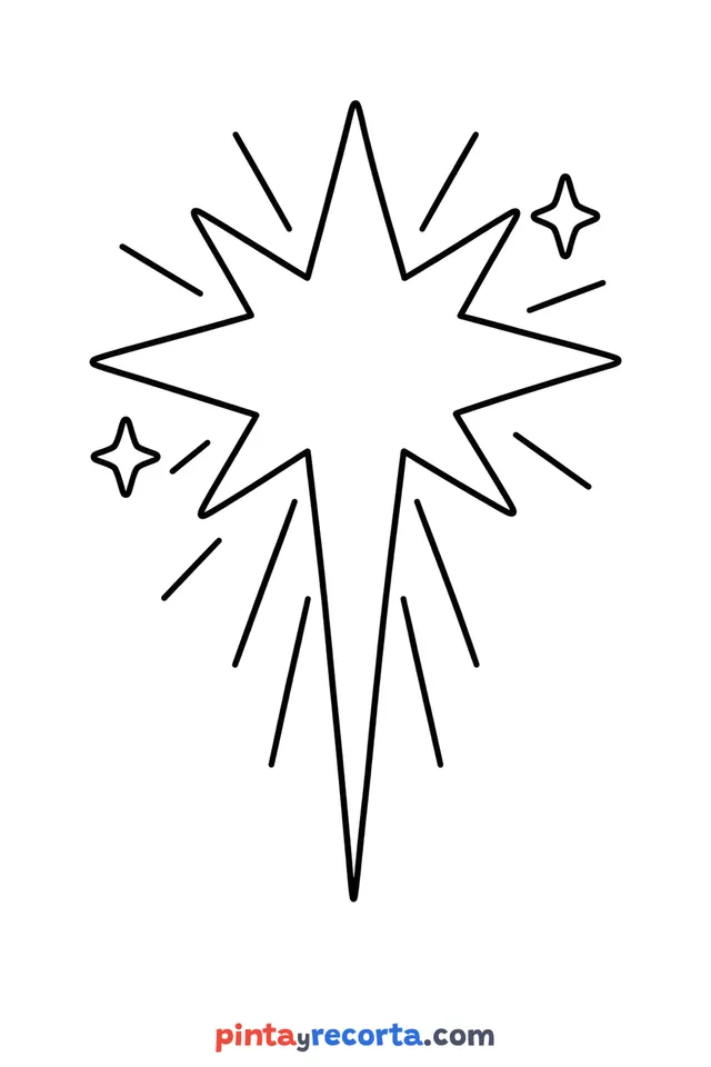 Three Kings Day star of bethlehem coloring page, easy level with thick outlines and big spaces