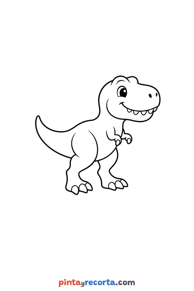 Dibujo de tiranosaurio para colorear, nivel básico con trazos gruesos y áreas grandes
