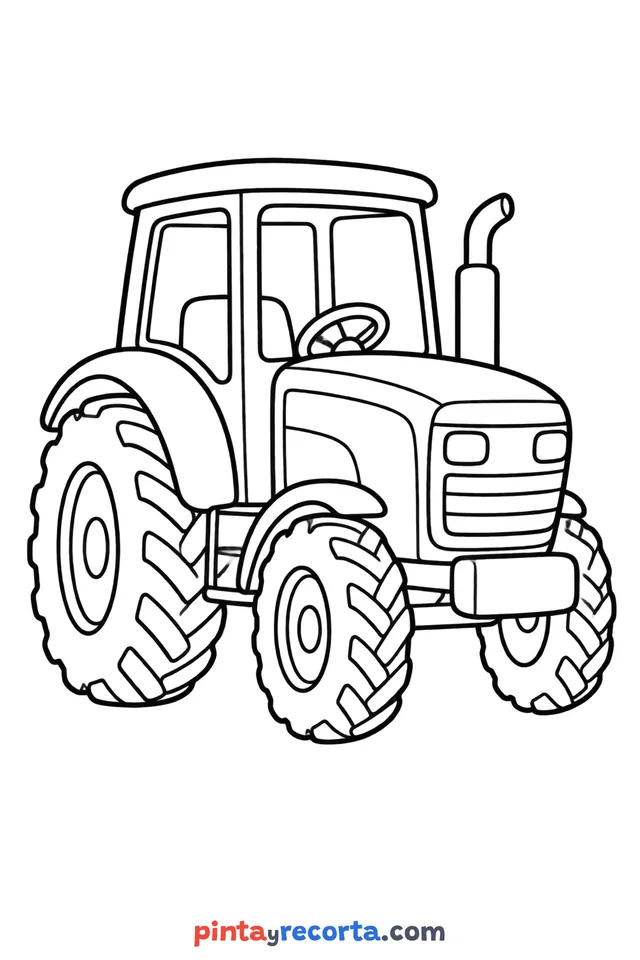 Dibujo de tractor para colorear en reposo, nivel básico con trazos gruesos y áreas grandes