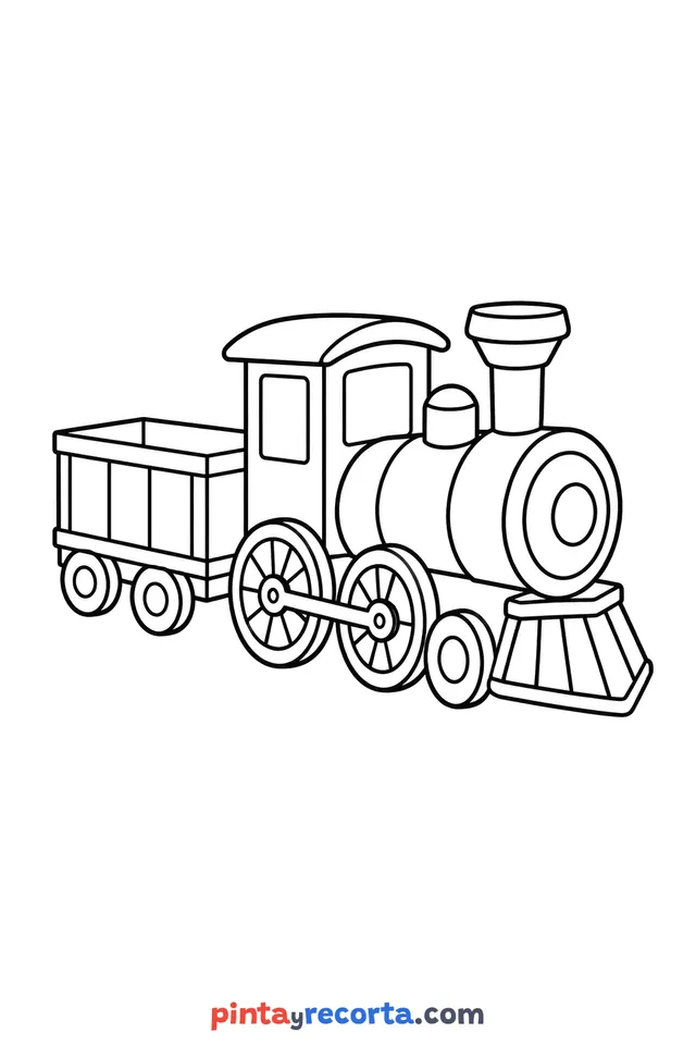 Train coloring page: on the move, easy level with thick outlines and big spaces