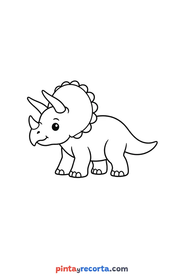 Dibujo de triceratops para colorear, nivel básico con trazos gruesos y áreas grandes