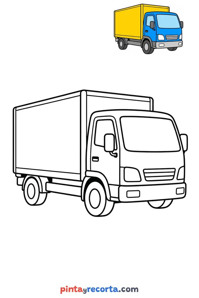 Truck coloring page with a small color guide, easy level