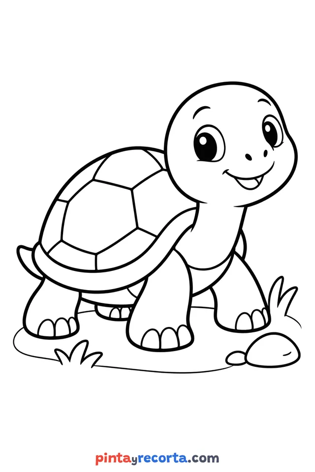 Turtle coloring page: full body in a calm pose, easy level with thick outlines and big spaces