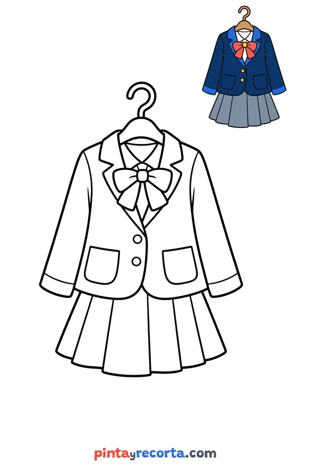 Dibujo de uniforme para colorear con una guía de color en miniatura, nivel básico