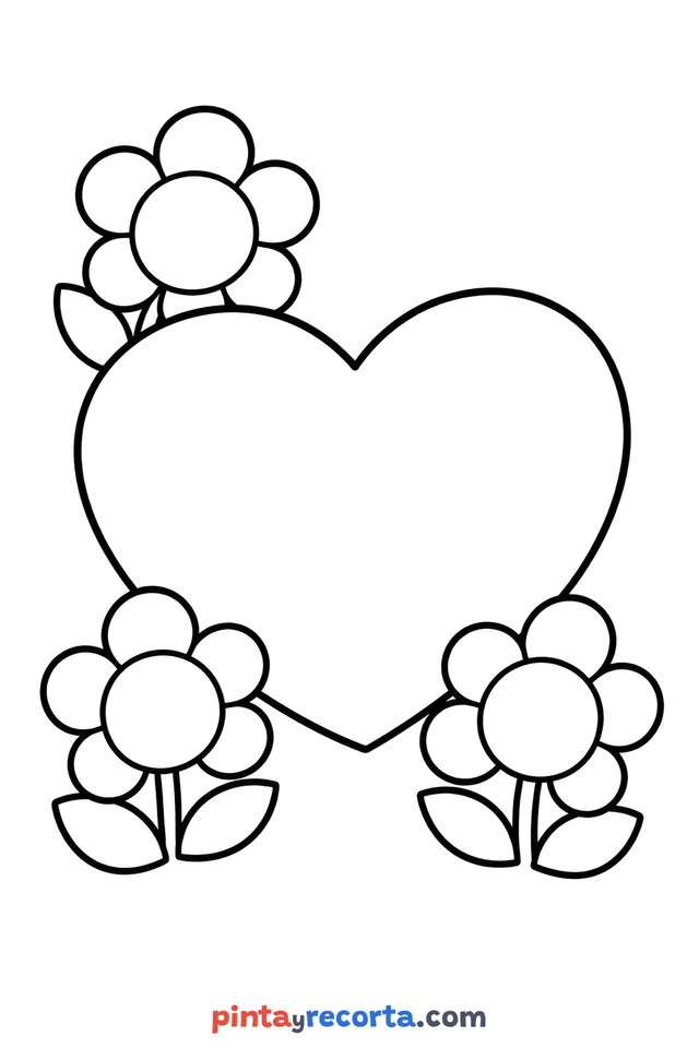 Valentine's Day heart coloring page, easy level with thick outlines and big spaces