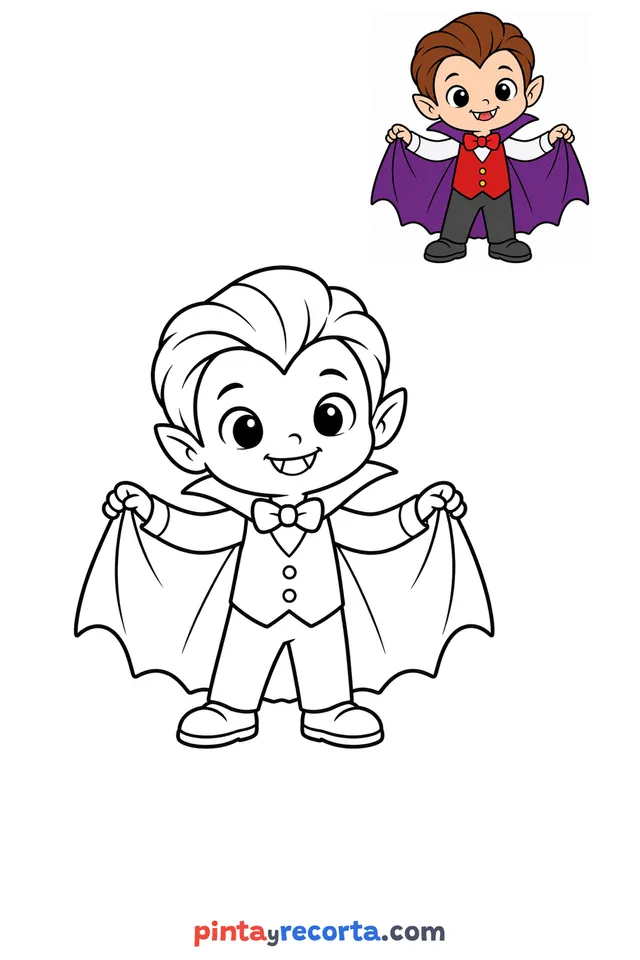 Dibujo de vampiro para colorear con una guía de color en miniatura, nivel básico