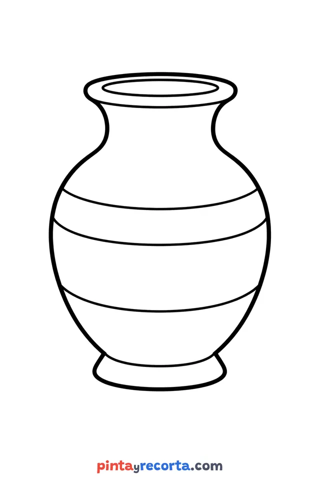 Vase coloring page: in three-quarter view, easy level with thick outlines and big spaces