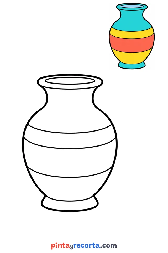 Vase coloring page with a small color guide, easy level