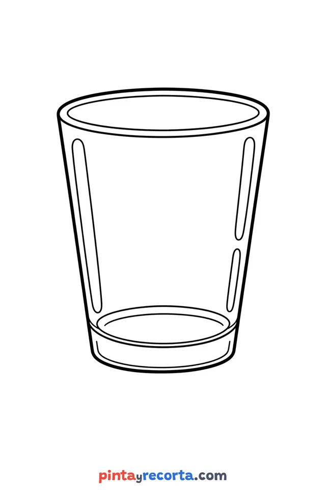 Dibujo de vaso para colorear de vidrio vacío, nivel básico con trazos gruesos y áreas grandes