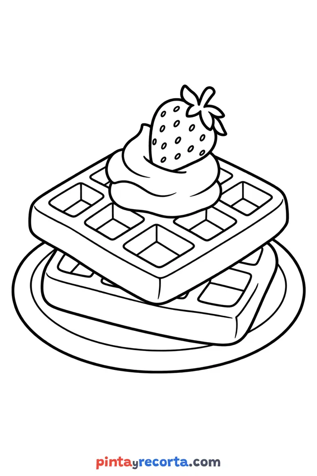 Waffle coloring page: served on a plate, easy level with thick outlines and big spaces