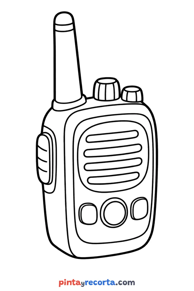 Dibujo de walkie-talkie para colorear en vista de tres cuartos, nivel básico con trazos gruesos y áreas grandes