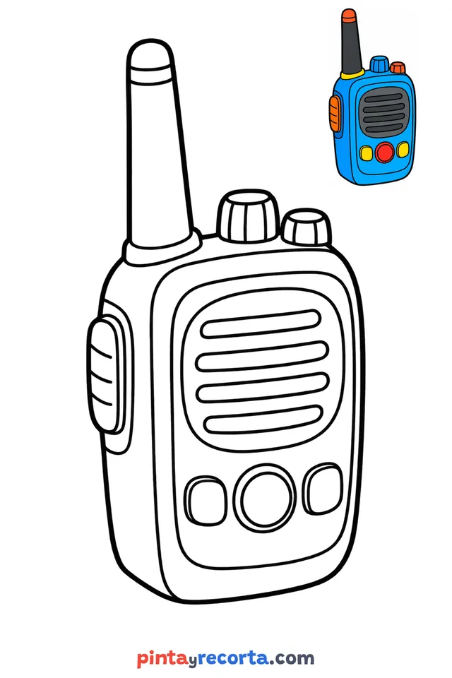 Dibujo de walkie-talkie para colorear con una guía de color en miniatura, nivel básico