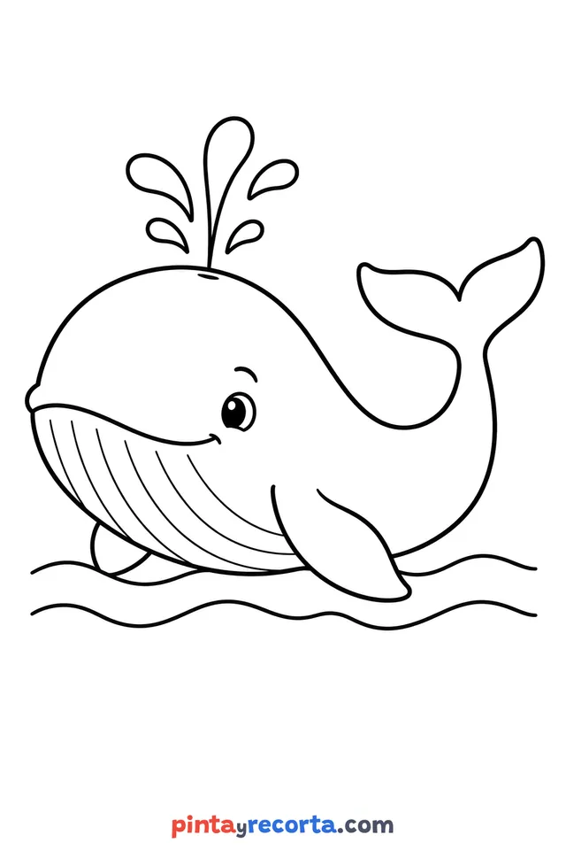 Whale coloring page: full body in a calm pose, easy level with thick outlines and big spaces