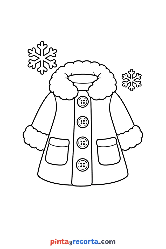 Winter coat coloring page, easy level with thick outlines and big spaces