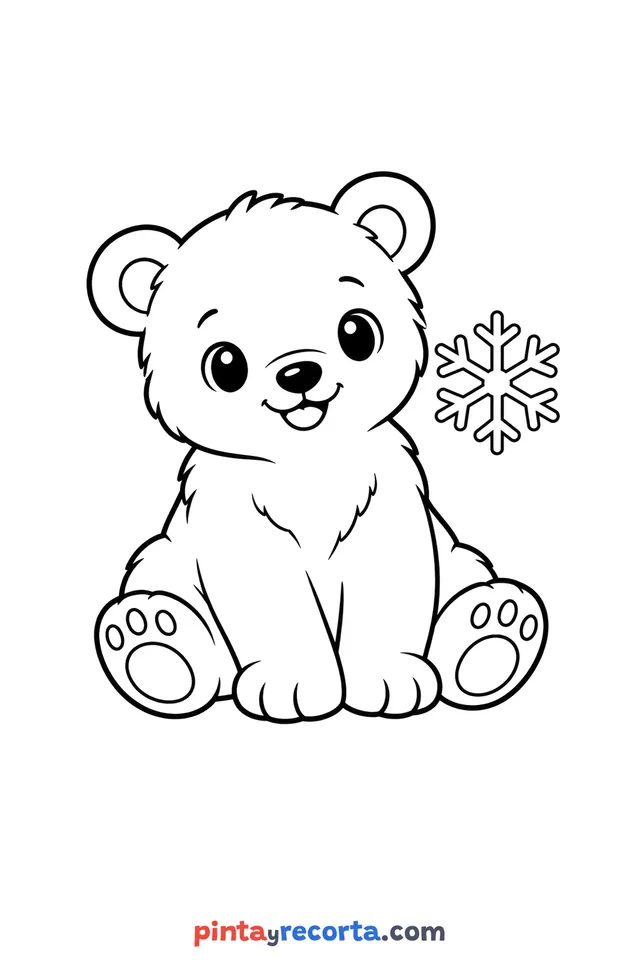 Winter polar bear coloring page, easy level with thick outlines and big spaces
