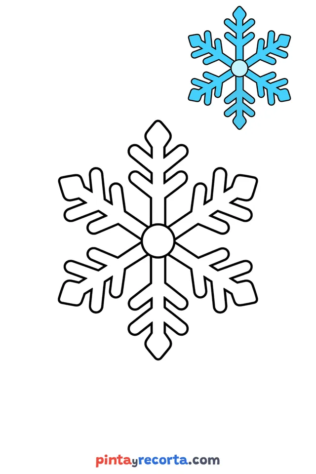 Snowflake coloring page with a small color guide, easy level