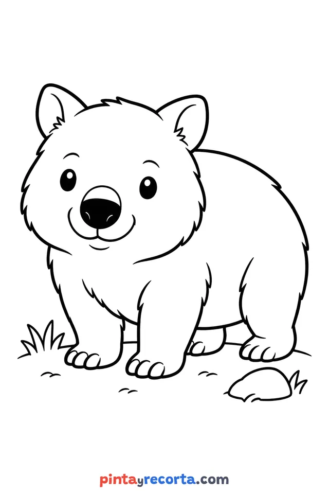 Wombat coloring page: full body in a calm pose, easy level with thick outlines and big spaces
