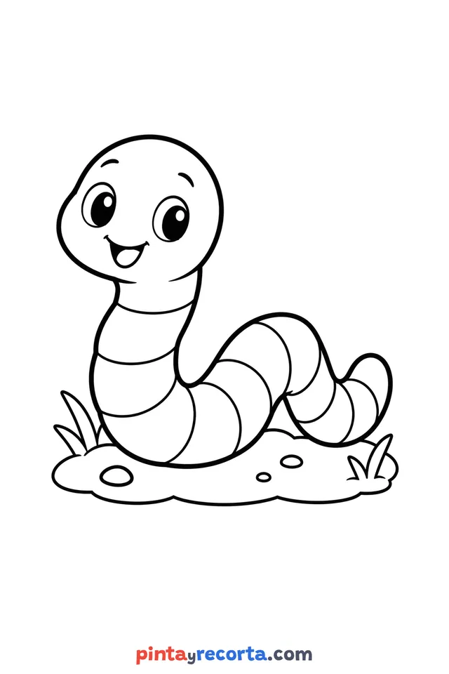 Worm coloring page: full body in a calm pose, easy level with thick outlines and big spaces