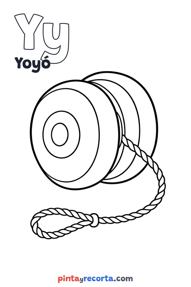 Dibujo de yoyó para colorear con la letra Yy y la palabra Yoyó, nivel básico