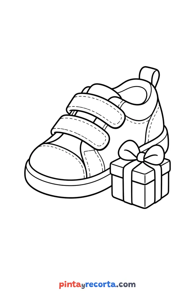 Dibujo de zapato de Día de Reyes para colorear, nivel básico con trazos gruesos y áreas grandes