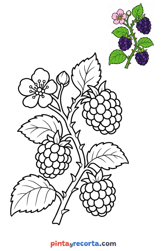 Dibujo de zarza para colorear con una guía de color en miniatura, nivel básico